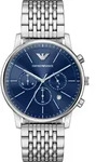 Chronograph EMPORIO ARMANI, edelstahlfarben, blau, Armbanduhren, Herren, Chronograph,