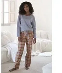 Pyjama, Damen, Gr. 34, orange, Flanell, Graumeliert (Obermaterial): 90%...