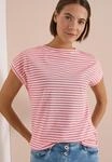 T-Shirt CECIL, Damen, Gr. L (42), tamarillo rot, Web, 100% Baumwolle, gestreift,