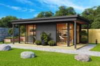 LASITA MAJA Gartenhaus "Domeo 3 Loggia" mit &Uuml;berdachung, Position der Zwischenwand
