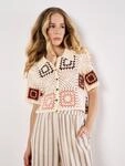 Apricot Shirttop "Bluse" mit quadratischem H&auml;kelmuster