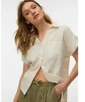 Kurzarmbluse VERO MODA "VMTHILDE SS SHIRT WVN NOOS", Damen, Gr. XS, silber...
