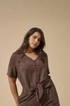V-Shirt ONLY CARMAKOMA "CAREVALOU METTA 2/4 KNOT SHIRT WVN", Damen, Gr. 46,...