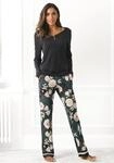 Pyjama S.OLIVER, Damen, Gr. 36/38, bunt (schwarz, dunkelgr&uuml;n), Single Jersey,