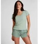 Pyjama HUNKEM&Ouml;LLER "Pyjama-Oberteil Jersey Ripp", Damen, Gr. S, gr&uuml;n, 45%...