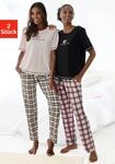 Pyjama, Damen, Gr. 44/46, bunt (schwarz, schwarz, wei&szlig;, kariert, rosa, rosa,