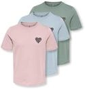 T-Shirt KIDS ONLY "KOGREXI HEART REG. SS TOP 3-PACK JRS", M&auml;dchen, Gr. 122/128,