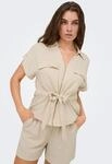 Kurzarmbluse JDY "JDYMILLE S/S ZIP SHIRT WVN NOOS", Damen, Gr. S, beige...