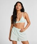 Pyjama HUNKEM&Ouml;LLER "Pyjama Short Seersucker", Damen, Gr. XS, gr&uuml;n, 100%...