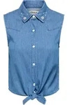 Jeansbluse ONLY "ONLBRIAR S/L PEARL KNOT SHIRT DNM QYT", Damen, Gr. M, medium...