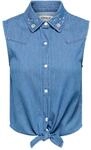 Jeansbluse ONLY "ONLBRIAR S/L PEARL KNOT SHIRT DNM QYT", Damen, Gr. M, medium...
