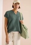 Kurzarmbluse CECIL, Damen, Gr. M (40), gr&uuml;n (just khaki), Web, 55% Leinen, 45%