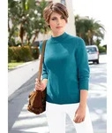 Stehkragenpullover CASUAL LOOKS "Pullover", Damen, Gr. 38, blau (petrol), 50%