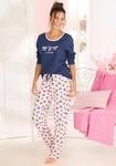 Pyjama, Damen, Gr. 48/50, marine, rosa, gemustert, Single Jersey, Obermaterial:...