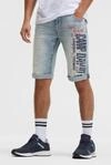 Jeansshorts CAMP DAVID, Herren, Gr. 32, Kurz, grau blau print, Denim/Jeans,...