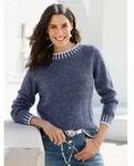 Rundhalspullover INSPIRATIONEN "Pullover", Damen, Gr. 38, blau (rauchblau, ecru,