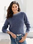 Rundhalspullover INSPIRATIONEN "Pullover", Damen, Gr. 38, blau (rauchblau, ecru,
