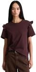 T-Shirt MARC O'POLO DENIM "mit Popline-R&uuml;schen am Arm", Damen, Gr. XXS, braun (burnt