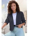 Kurzblazer LASCANA, Damen, Gr. 40, navy, Web, Obermaterial: 75% Polyester, 18%
