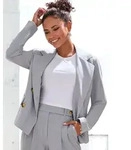 Kurzblazer LASCANA, Damen, Gr. 38, grau meliert, Web, Obermaterial: 64%...