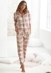Pyjama H.I.S, Damen, Gr. 32, beige (creme, kariert), Flanell, Obermaterial: 100%