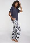 Pyjama LASCANA, Damen, Gr. 40/42, blau (blau, gebl&uuml;mt), Single Jersey,...