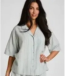 Pyjama HUNKEM&Ouml;LLER "Jacke Leinen", Damen, Gr. XS, blau, 70% Viskose, 30%...