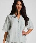 Pyjama HUNKEM&Ouml;LLER "Jacke Leinen", Damen, Gr. XS, blau, 70% Viskose, 30%...