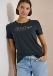 Print-Shirt CECIL, Damen, Gr. L (42), schwarz (palm breeze gr&uuml;n), Jersey,