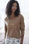 Pyjamaoberteil LASCANA, Damen, Gr. 40/42, braun, Single Jersey, Obermaterial:...
