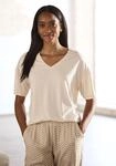 Pyjamaoberteil LASCANA, Damen, Gr. 40/42, beige, Single Jersey, Obermaterial:...