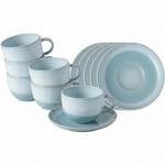 Tasse "Kaffeetassen mit Untertassen Perlemor Aqua 190 ml 6er Set blau", blau,...
