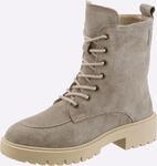 Schn&uuml;rstiefelette HEINE, Damen, Gr. 35, taupe, Leder, Rindsleder, Veloursleder,