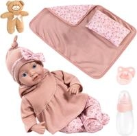 Babypuppe BAYER "Reborn 38 cm Set braun", rosa (braun), Puppen, Baby, sieht aus wie