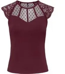 Spitzenshirt ONLY "ONLEMILIE S/L DETAIL TOP CS JRS", Damen, Gr. XS, port royale,