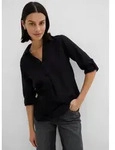 Langarmbluse BONPRIX "3/4-Arm Bluse mit Leinen", Damen, Gr. 50, schwarz, Web,