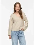 Strickpullover VILA "VILIGA L/S REV V-NECK KNIT TOP - NOOS", Damen, Gr. M, beige