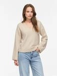Strickpullover VILA "VILIGA L/S REV V-NECK KNIT TOP - NOOS", Damen, Gr. M, beige