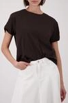 T-Shirt MONARI "Shirt Basic Schmuckdetail", Damen, Gr. 36, braun, Web,...