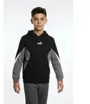 Kapuzensweatshirt PUMA "ESS BLOCK HOODIE FL B", Jungen, Gr. 176, schwarz (puma