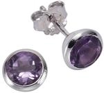 Paar Ohrstecker ZEEME "Silber 925 rhodiniert mit echtem Amethyst 7,5mm", wei&szlig;