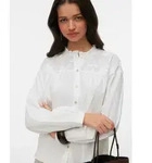 Langarmbluse VERO MODA "VMTUESDAY L/S DETAIL TOP WVN", Damen, Gr. M, snow wei&szlig;, Web,