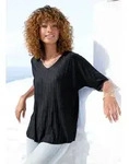 Plisseeshirt LASCANA, Damen, Gr. 40/42, schwarz, Jersey, Obermaterial: 94%...