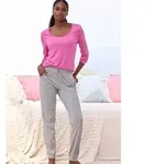 Pyjama, Damen, Gr. 48/50, pink (pink, meliert), Single Jersey, Obermaterial: 90%