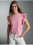 T-Shirt TRIGEMA "TRIGEMA Volant Shirt", Damen, Gr. XS, rosa (lilie), Single Jersey,