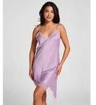 Pyjama HUNKEM&Ouml;LLER "Slipdress Asymmetric", Damen, Gr. XS, lila, 100% Polyester,