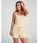 Pyjama HUNKEM&Ouml;LLER "Pyjama Cami Striped Henley", Damen, Gr. XS, beige (gelb), 95%