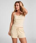 Pyjama HUNKEM&Ouml;LLER "Pyjama Cami Striped Henley", Damen, Gr. XS, beige (gelb), 95%