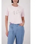 Rundhalsshirt MONARI "Shirt Schmuckschrift", Damen, Gr. 38, rosa, Web,...
