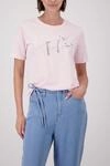 Rundhalsshirt MONARI "Shirt Schmuckschrift", Damen, Gr. 38, rosa, Web, Obermaterial: